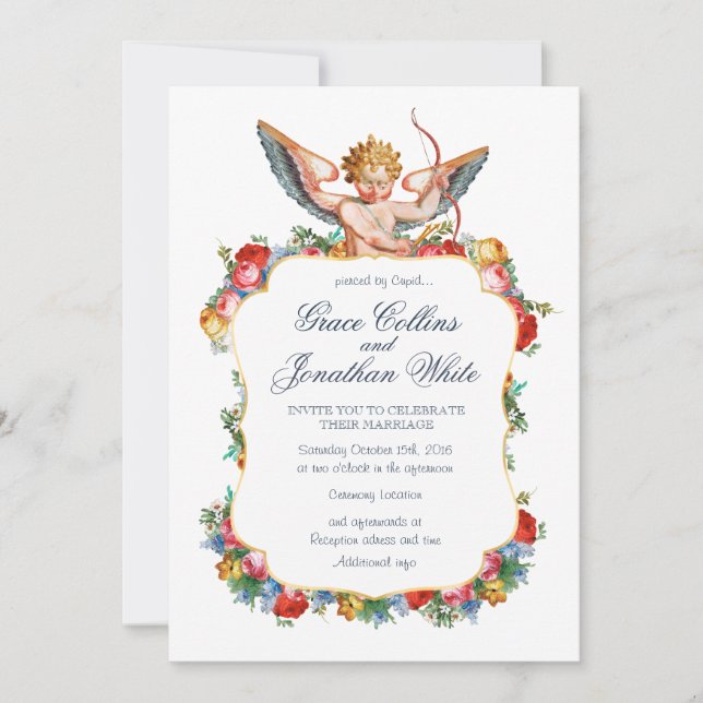 Cupid angel custom wedding invite (Front)