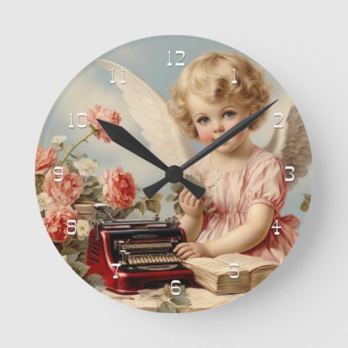 Cupid Angel write a love letter Round Clock