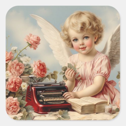 Cupid Angel write a love letter Square Sticker