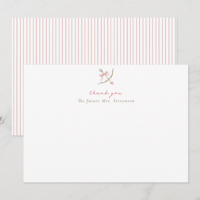 Cupid Arrow Bow & Heart Bridal Shower Thank You Card (Front/Back)