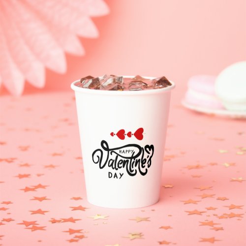 Cupid Arrow Red Hearts Happy Valentines Day Text Paper Cups