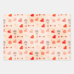 Cupid arrow with hearts valentine wrapping paper sheets