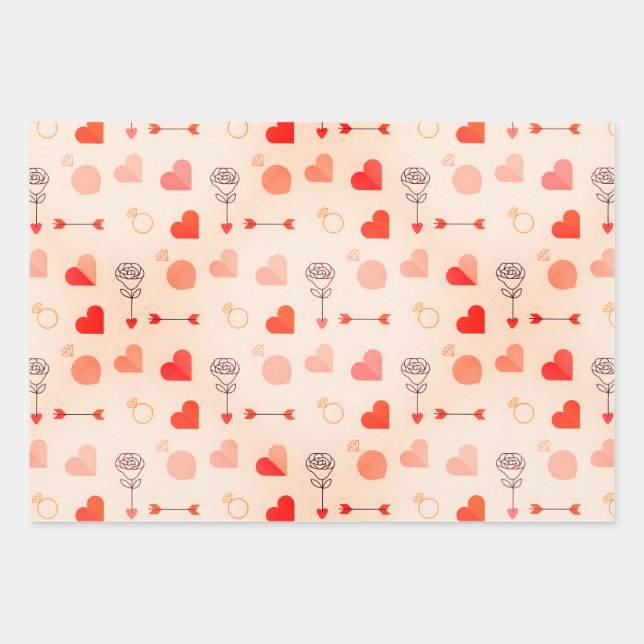 Cupid arrow with hearts valentine wrapping paper sheets (Front)