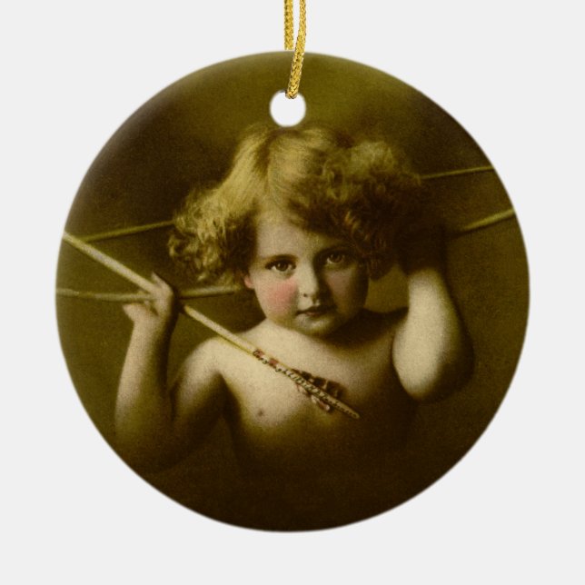 Cupid Awake Lithograph Ceramic Ornament (Front)
