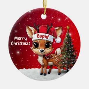Cupid Baby Deer, Fawn, Doe, Reindeer🦌 🎄 Ceramic Ornament
