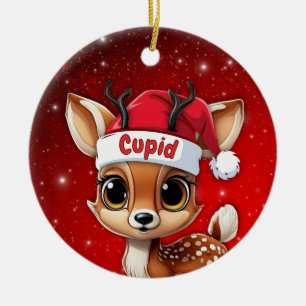 Cupid Baby Deer, Fawn, Doe, Reindeer🦌 🎄 Ceramic Ornament