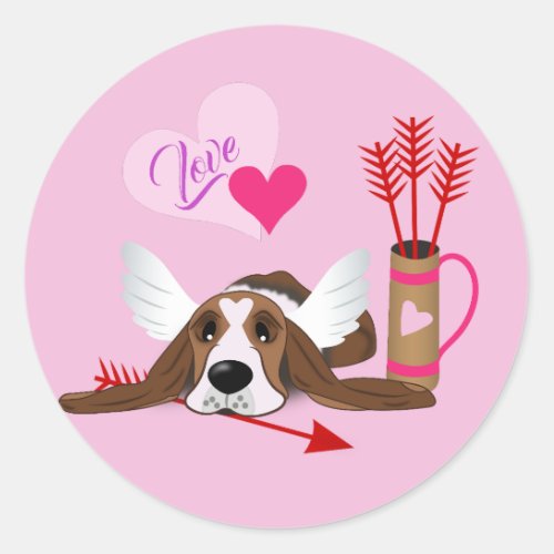 Cupid Basset Hound Classic Round Sticker