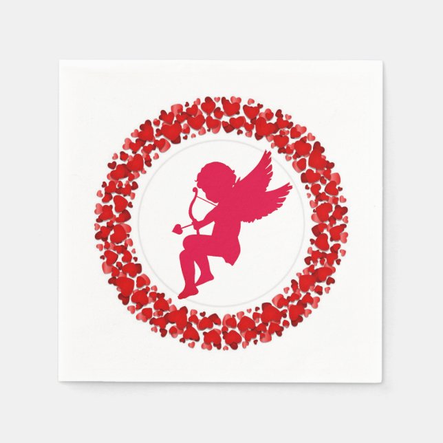 Cupid Bow & Arrow and Hearts Paper Napkin (Front)