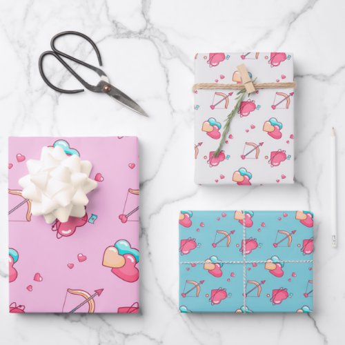 Cupid Bow Arrow Heart Pattern Cute Valentines Day Wrapping Paper Sheets