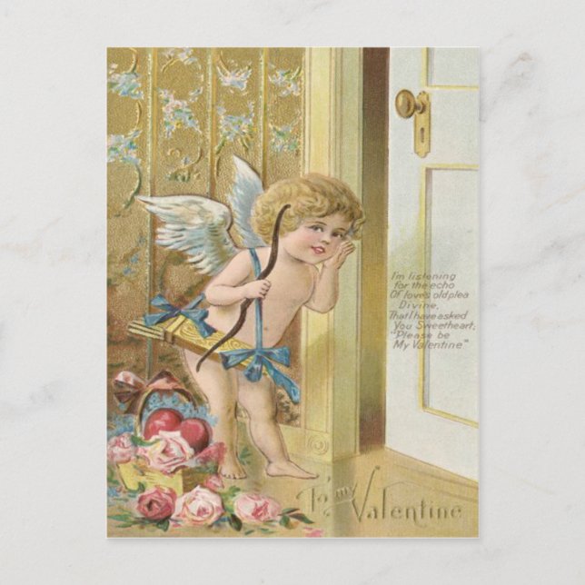 Cupid Bow Arrow Heart Roses Rose Postcard (Front)