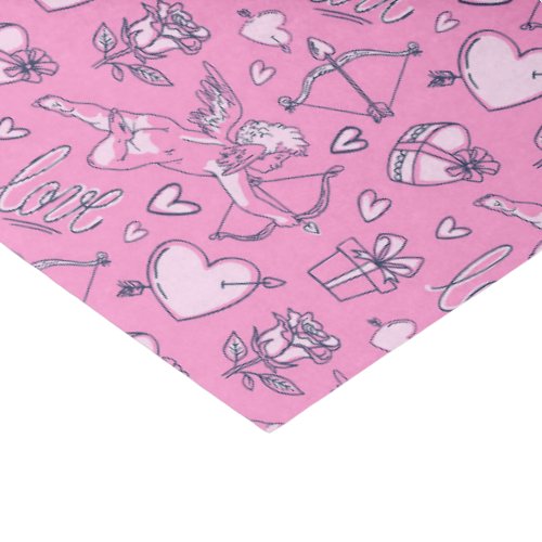 Cupid Bow Arrow Pink Roses Pattern Valentines Day Tissue Paper