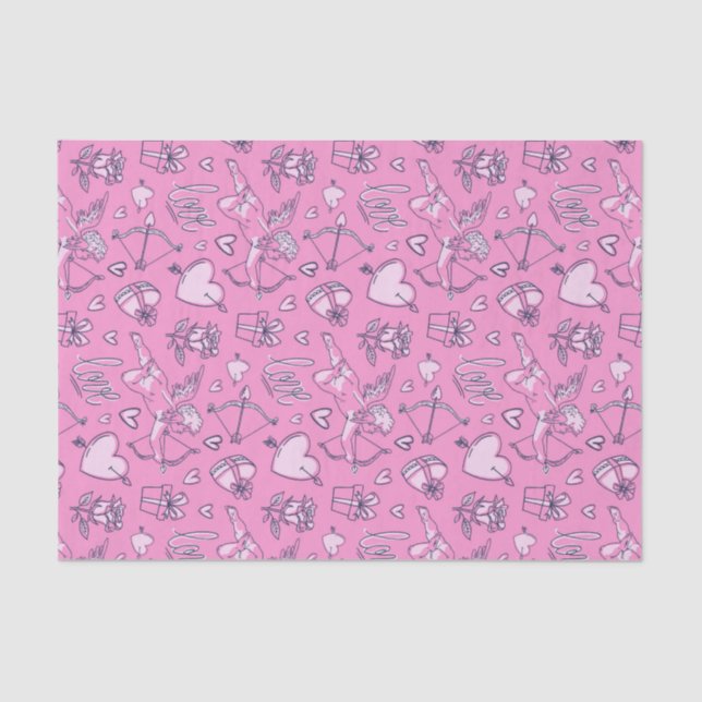 Cupid Bow Arrow Pink Roses Pattern Valentine's Day Tissue Paper (Front)