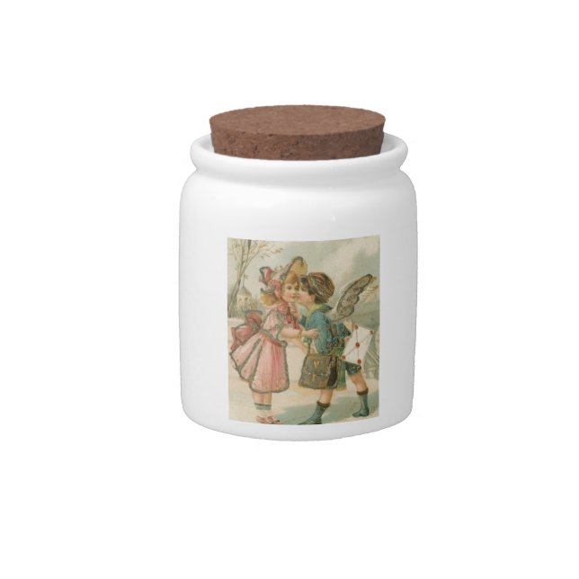 Cupid Boy and Girl in Pink Valentine Candy Jar (Front)