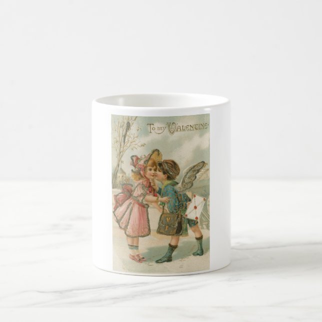 Cupid Boy and Girl in Pink Valentine Coffee Mug (Center)