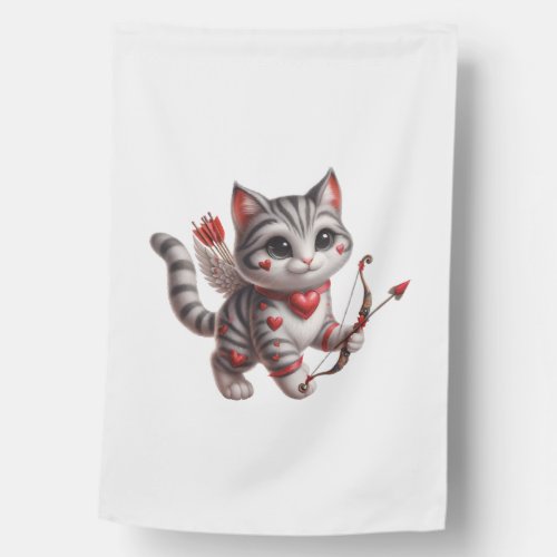 Cupid Cat Heart Fur Valentines Day Feline Fancy House Flag