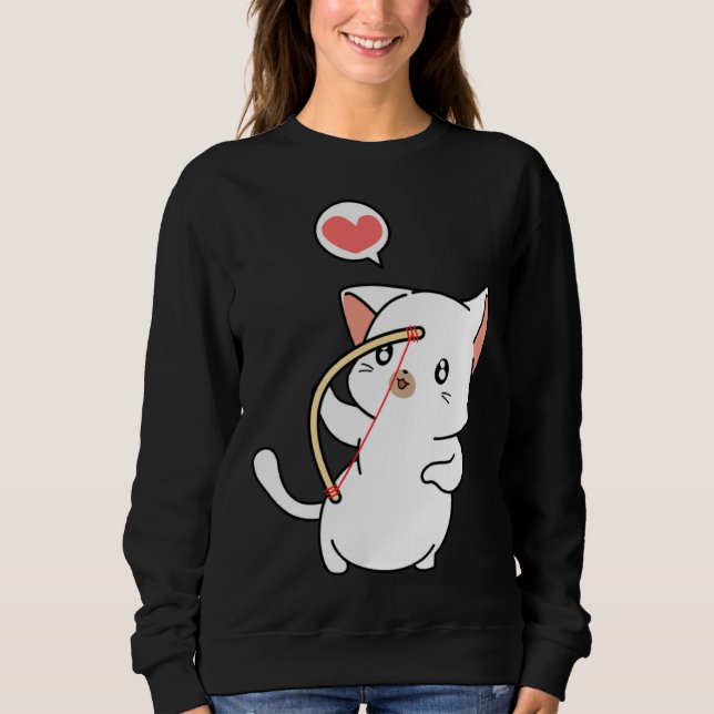 Cupid Cat  Matching Couple Valentines Day Kitten Sweatshirt (Front)