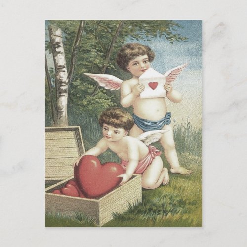 Cupid Cherub Angel Box Heart Valentine Holiday Postcard
