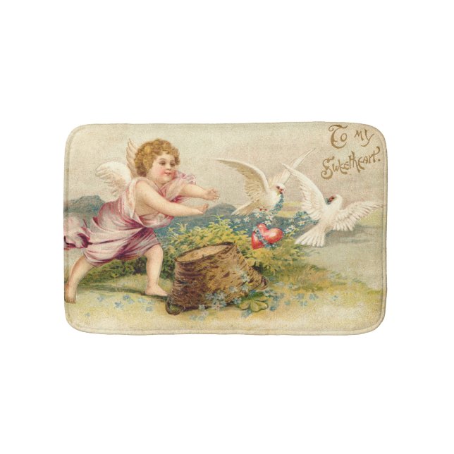 Cupid Cherub Angel Dove Heart Bathroom Mat (Front)