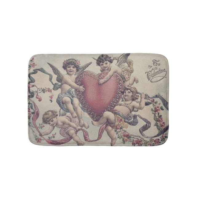 Cupid Cherub Angel Heart Flowers Bathroom Mat (Front)