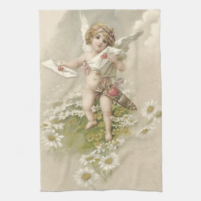 Cupid Cherub Angel Valentine Daisy Kitchen Towel (Vertical)