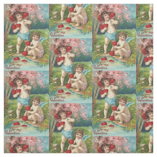 Cupid Cherub Harvesting Heart Tree Fabric