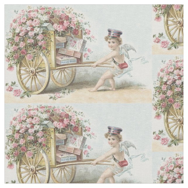 Cupid Cherub Rose Valentine Carriage Fabric (Close Up)