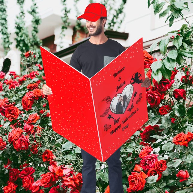 Cupid Couple Photo Red Love Heart Valentines Day Card (Creator Uploaded)