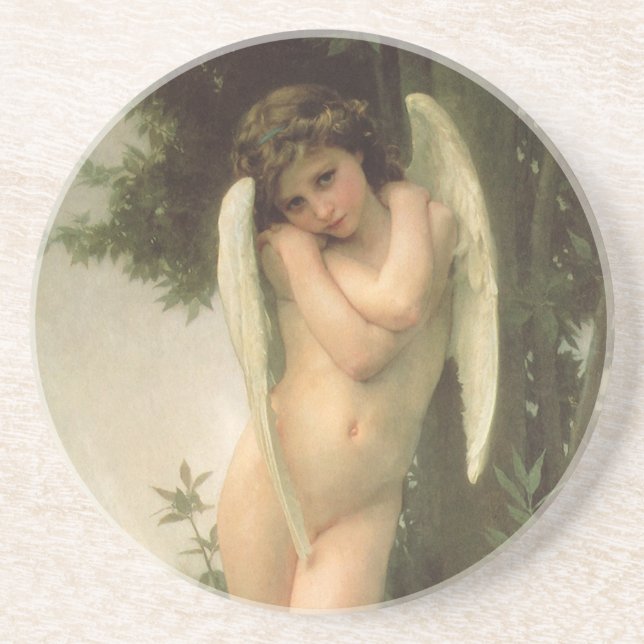 Cupid (Cupidon) Angel Portrait by Bouguereau Sandstone Coaster (Front)