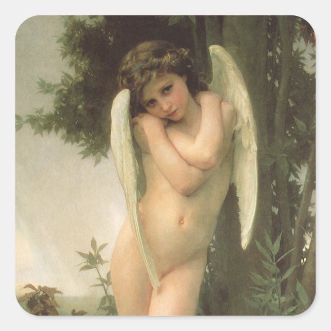 Cupid (Cupidon) Angel Portrait by Bouguereau Square Sticker (Front)