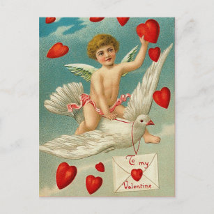 Cupid Delivering Hearts on a Dove Postcard