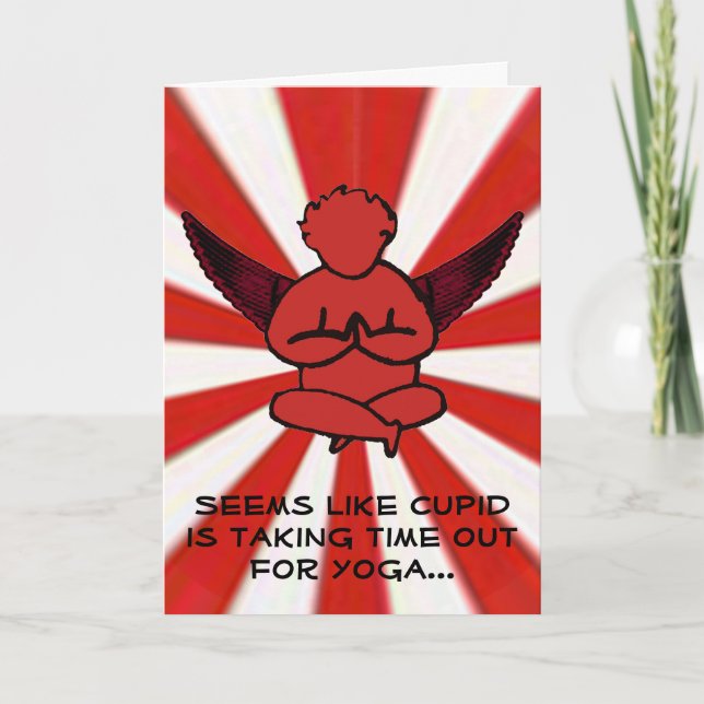 Cupid Doing Yoga - Funny Valentine's Card (Front)