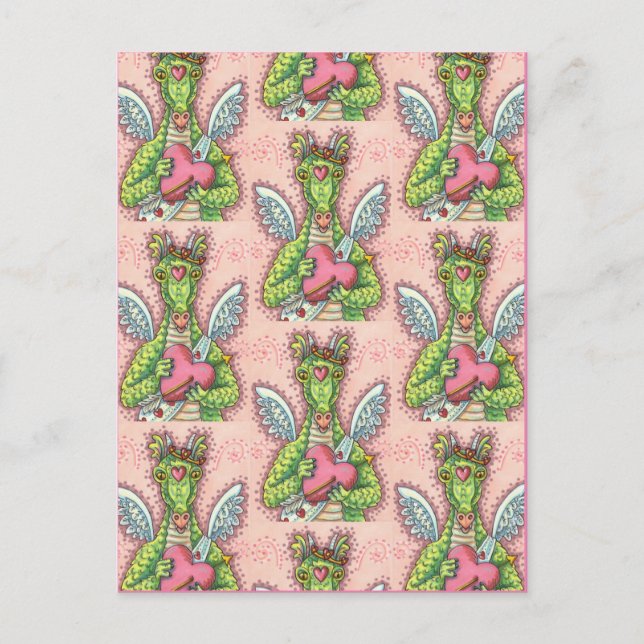 CUPID DRAGON, HEART AND ARROW FANTASY VALENTINE HOLIDAY POSTCARD (Front)