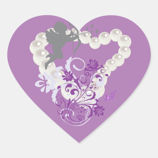 Cupid Floral Pearls Heart Purple 2 Stickers (Front)