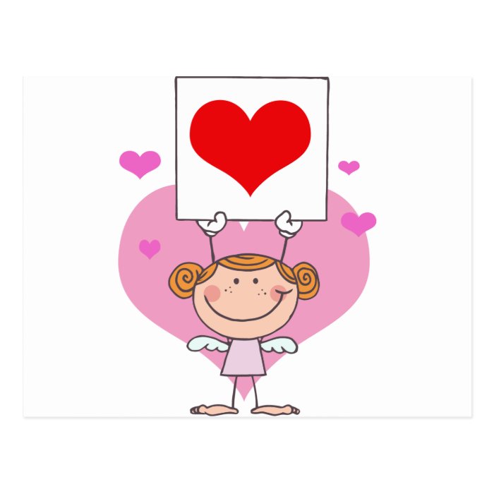 Cupid Girl Holding Up a Big Heart Banner Post Card