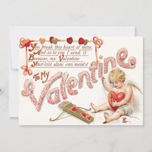 Cupid Heart Bow Arrow Mend Wedding Invitation (Front)