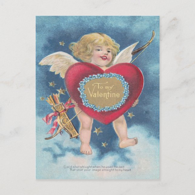 Cupid Heart Bow Arrow Stars Clouds Heavens Postcard (Front)