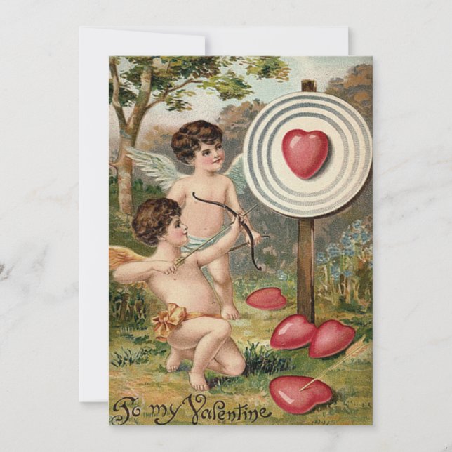 Cupid Heart Bow Arrow Target Wedding Invitation (Front)
