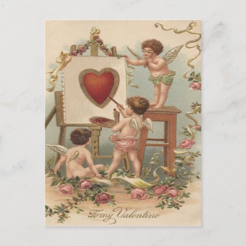 Cupid Heart Painting Roses Rose Postcard