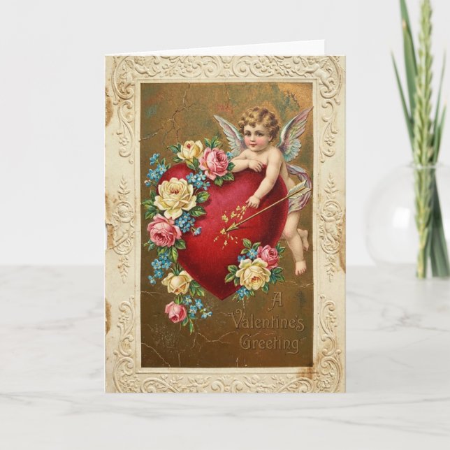 Cupid Heart Roses Vintage Card (Front)