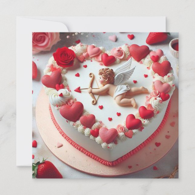 Cupid Heart Shaped Cake Valentine Holiday Card (Front)