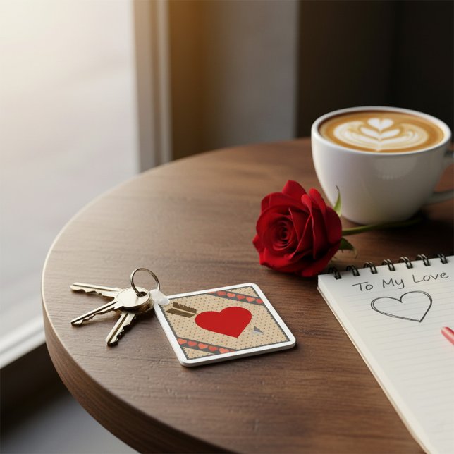 Cupid Heart with Arrow Romantic Valentines Pattern Keychain (Creator Uploaded)