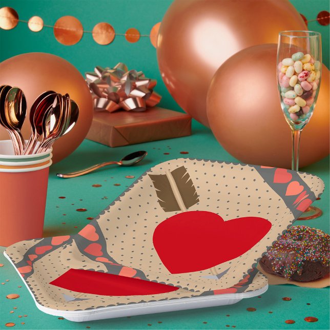 Cupid Heart with Arrow Romantic Valentines Pattern Paper Plates (Creator Uploaded)