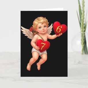 Cupid Holding 6 And 7 Hearts Valentine Meme Cute Card