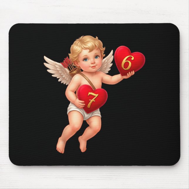 Cupid Holding 6 And 7 Hearts Valentine Meme Cute  Mouse Pad (Front)