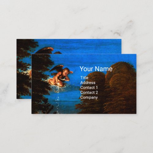 Cupid In Blue Sky Pours a Cascade of White Flowers Business Card