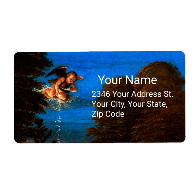 Cupid In Blue Sky Pours a Cascade of White Flowers Label (Front)