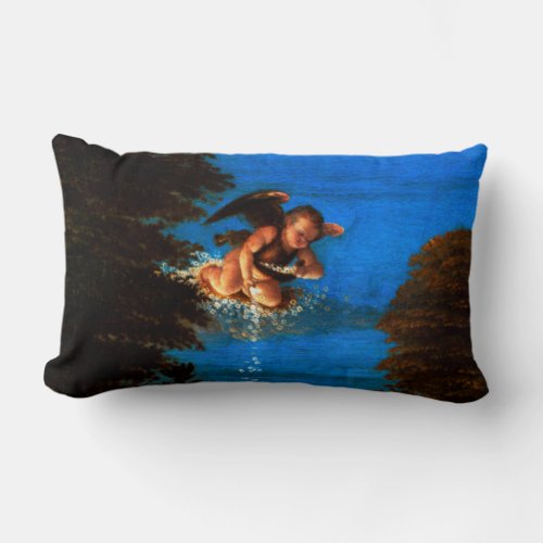 Cupid In Blue Sky Pours a Cascade of White Flowers Lumbar Pillow