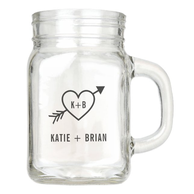 Cupid Initials Personalized Wedding Favors Mason Jar (Front)