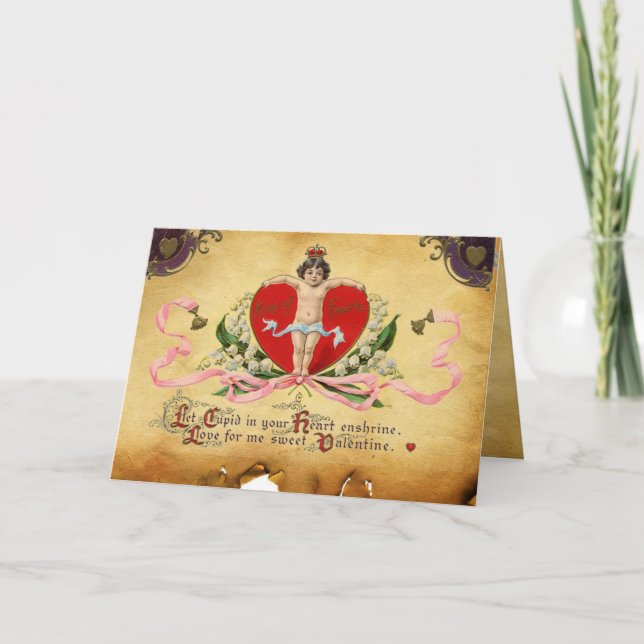 CUPID KING OF HEARTS ,RED WAX SEAL Valentine's Day Holiday Card (Front)