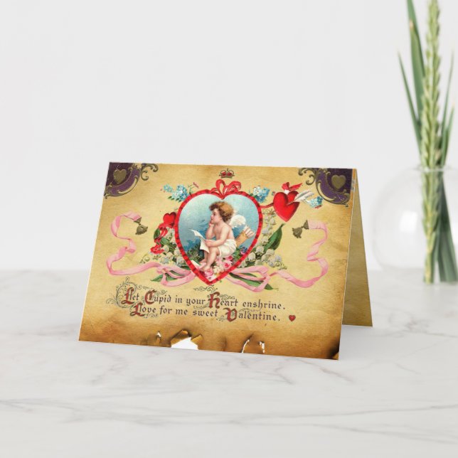 CUPID KING OF HEARTS ,RED WAX SEAL Valentine's Day Holiday Card (Front)